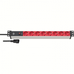 Brennenstuhl Alu-Line 19 inch Power Strip 8-way, 2m, Black/Red/Gray, IEC 1390007118