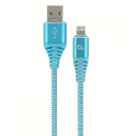 Gembird USB-A to Lightning Premium cotton braided, 1m, Blue/White CC-USB2B-AMLM-1M-VW