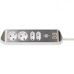 Brennenstuhl estilo Corner Socket strip 4-fold with high-quality stainless steel surface for kitchen and office, 2m, White/Silver 1153590420