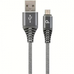 Gembird USB-A to microUSB Premium cotton braided, 1m, Space Grey/White CC-USB2B-AMMBM-1M-WB2