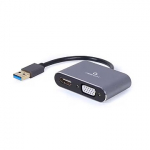 Cablexpert USB-A 3.0 to HDMI/VGA adapter, 0.15 m, Black A-USB3-HDMIVGA-01