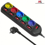 Maclean MCE204M, 5 Sockets, 1,5m, Black/Multicolor MCE204M