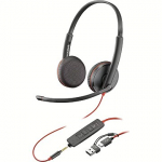 Hewlett Packard Poly Blackwire 3225 Stereo USB-C Headset +3.5mm Plug+ USB-A (Bulk) 8X229A6