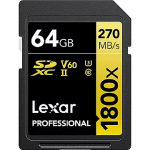 Lexar Professional 1800x, SDXC, 64GB, UHS-II, U3, V60 LSD1800064G-BNNNG