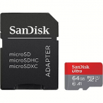 Sandisk Ultra, microSDXC, 64GB, UHS-I, U1, V10 +Adapter SDSQUAB-064G-GN6IA