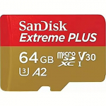 Western Digital Extreme Plus, microSDXC, 64GB, UHS-I, U3, V30 +Adapter SDSQXBU-064G-GN6MA