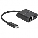 Delock USB-C adapter> Gigabit LAN + PW black - LAN 10/100/1000 Mbps with Power Delivery 66644