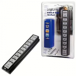 Logilink UA0096 USB Hub, 10-Port USB2.0 with power adapter, black UA0096