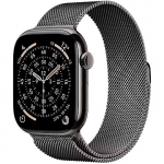 Apple Watch Series 11, GPS + Cellular, Slate Titanium, Black Milanese Loop (M/L) - 46mm MFD44MP/A