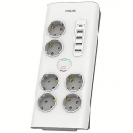 Philips Surge protector SPN7060WA/58, 6 outlets, 2 m power cord, 1 x Type C port, Max 15 W output, 4 x Type A ports, Max 20 W output, 900 joules of surge protection SPN7060WA/58