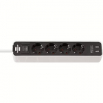 Brennenstuhl Ecolor Power Strip 4-fold with 2 USB charging sockets, 1.5m, Black/White 1153240026