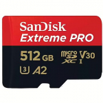 Sandisk Extreme Pro, microSDXC, 512GB, UHS-I, U3, V30 +Adapter SDSQXCD-512G-GN6MA