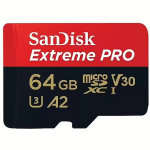 Sandisk Extreme Pro, microSDXC, 64GB, UHS-I, U3, V30 +Adapter SDSQXCU-064G-GN6MA