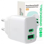 Green Cell Lādētājs Greencell PowerSource Duo30 30W White CHARB-GC-30AC-W
