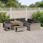 vidaXL 13-osaline aiam&ouml;&ouml;bli komplekt patjadega - hall pol&uuml;rattan, akaatsia | 3362708 | 8721288428271