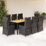 vidaXL 9-osaline aiam&ouml;&ouml;bli komplekt patjadega, must, PE rattan | 3213102 | 8721012328358