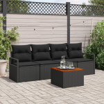 vidaXL 5-osaline aiam&ouml;&ouml;bli komplekt patjadega, must rattan, akaatsiapuit, 2-kohaline aiam&ouml;&ouml;bli komplekt patjadega, must rattan | 3347639 | 8721158977533
