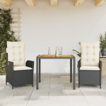vidaXL VidaXL 3 Piece Patio Dining Set with Cushions Black Poly Rattan | 3213085 | 8721012328181
