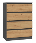 Topeshop KOMODA SZAFKA REGAŁ 4 SZUFLADY M4 ANTRACYT / DĄB ARTISAN | M4 ANTR/ART | 5904507201456