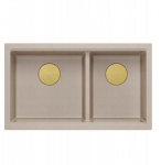 QUADRON | LOGAN 120 | granitowy zlewozmywak kuchenny PEARL BEIGE + ZŁOTY PVD | wymiar: 76 x 45 x 23,5 cm | 2-komorowy wpuszczany | podbudowa szafki od: 80 cm | brak | 5906954200068