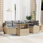 vidaXL 6-osaline aiam&ouml;&ouml;bli komplekt patjadega, beež, pol&uuml;rattan | 3348646 | 8721158987600