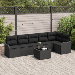 Zestaw Sof 7 Częściowych z Poduszkami beżowy polirattan, 2-osobowa Sofa Ogrodowa z Poduszkami Black polirattan | 3345733 | 8721158953193