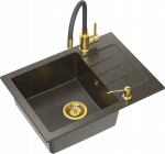 Zlewozmywak Steiner ART JOHNNY 116 (60x44x18,5) GraniteQ Art Gold Black Pearl z syfonem manualnym, baterią Maggie i dozownikiem - Black opalizacja złota | ARTJ6044G1BP_3323503PVDG1_D-QDR | 5905505506307