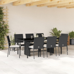 vidaXL VidaXL 9 Piece Patio Dining Set with Cushions Black Poly Rattan | 3213495 | 8721012332287