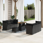 vidaXL 9-osaline aiam&ouml;&ouml;bli komplekt patjadega Black pol&uuml;rotang akatsia | 3363389 | 8721288435088