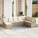 vidaXL 8-osaline aiam&ouml;&ouml;bli komplekt koos patjadega Beige pol&uuml;rotangist diivan | 3345481 | 8721158950673