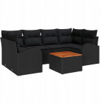 vidaXL 7-częściowy zestaw sofy ogrodowej z poduszkami Black polirattan akacja, vidaXL Dwuosobowa sofa ogrodowa z schowkiem i poduszkami Black polirattan | 3356203 | 8721288364746