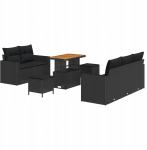 Zestaw 8 komponent&oacute;w sofy ogrodowej z poduszkami Black polirattan akacja, Zestaw 3 komponent&oacute;w stołu ogrodowego z poduszkami Black polirattan akacja | 3363509 | 8721288436283