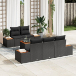 vidaXL 6-osaline aiam&ouml;&ouml;bli komplekt patjadega must pol&uuml;rattan acacia | 3348024 | 8721158981387