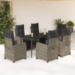 vidaXL VidaXL 7 Piece Patio Dining Set with Cushions Gray Poly Rattan | 3212992 | 8721012327252