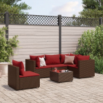 vidaXL VidaXL 6 Piece Patio Lounge Set with Cushions Brown Poly Rattan | 3308165 | 8721158364487