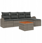 vidaXL 6-częściowy zestaw sof ogrodowych z poduszkami Gray Polirattan Akacja, vidaXL Sofa ogrodowa 2-osobowa z przechowalnią i poduszkami Gray Polirattan | 3356235 | 8721288365064