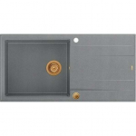 Zlewozmywak GraniteQ EVAN 146 XL GraniteQ zlewozmywak z syfonem Push 2 Open 1-komorowy z/o (1000x500x210; kom. 420x480) silver stone / elementy miedziane | brak | 5904310997652