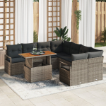 vidaXL 9-osaline komplekt hallist pol&uuml;rattanist patjadega | 3358428 | 8721288386311