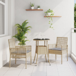 vidaXL 3-osaline vastupidav s&ouml;&ouml;gitoa m&ouml;&ouml;bli komplekt Beige punutud, klaas | 3334947 | 8721158891679