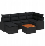 7-częściowy zestaw sof ogrodowych vidaXL z poduszkami Black polirattan akacjowy, 2-osobowa sofa ogrodowa vidaXL ze schowkiem i poduszkami Black polirattan | 3356273 | 8721288365446