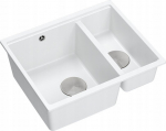 Zlewozmywak GraniteQ QUADRON | LOGAN 150 | granitowy zlewozmywak kuchenny BIAŁY + STAL | wymiary: 56 x 46 x 22 cm | 1,5-komorowy podwieszany| podbudowa szafki od: 60 cm | brak | 5904310998734