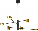 Rippvalgusti Italux laevalgusti modernistlik REMDAL PND-16374-6-BK-GD-4K metallist LED valgusmolekulid 36W 4000K pulgadest mustade ja kuldsete detailidega | PND-16374-6-BK-GD-4K | 5900644319184