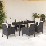 vidaXL VidaXL 7 Piece Patio Dining Set with Cushions Black Poly Rattan | 3211910 | 8721012316430