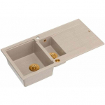 Zlewozmywak GraniteQ EVAN 156 zlewozmywak z syfonem Push To Open 1,5-komorowy z/o (1000x500x210; kom. 420x480) pearl beige / elementy miedziane | brak | 5906954200433