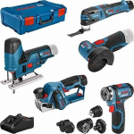 Bosch Powertools 5-teiliges 12Volt-Werkzeug-Set, GSR + GOP + GHO + GWS + GST (blau, 3x Li-Ionen Akku, XL-BOXX) | 0615A0017D | 4059952570044