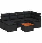 Zestaw sofy ogrodowej vidaXL 7 element&oacute;w z poduszkami Black polirattan akacja, Sofa ogrodowa vidaXL 2-osobowa z miejscem na przechowywanie i poduszkami Black polirattan | 3356399 | 8721288366702