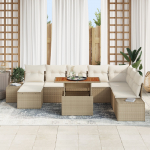 vidaXL 9-osaline aiam&ouml;&ouml;bli komplekt pol&uuml;rotangist koos patjadega Beige Akaatsia | 3350001 | 8721158231154