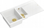 Zlewozmywak GraniteQ EVAN 156 GraniteQ zlewozmywak z syfonem Push To Open 1,5-komorowy z/o (1000x500x210; kom. 420x480) snow white / elementy złote | brak | 5904310997553