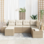 vidaXL 6-osaline aiam&ouml;&ouml;bli komplekt pol&uuml;rotangist diivaniga ja patjadega Beige | 3355800 | 8721288360717