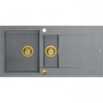 Zlewozmywak GraniteQ EVAN 156 GraniteQ zlewozmywak z syfonem Push To Open 1,5-komorowy z/o (1000x500x210; kom. 420x480) silver stone / elementy złote | brak | 5904310997577
